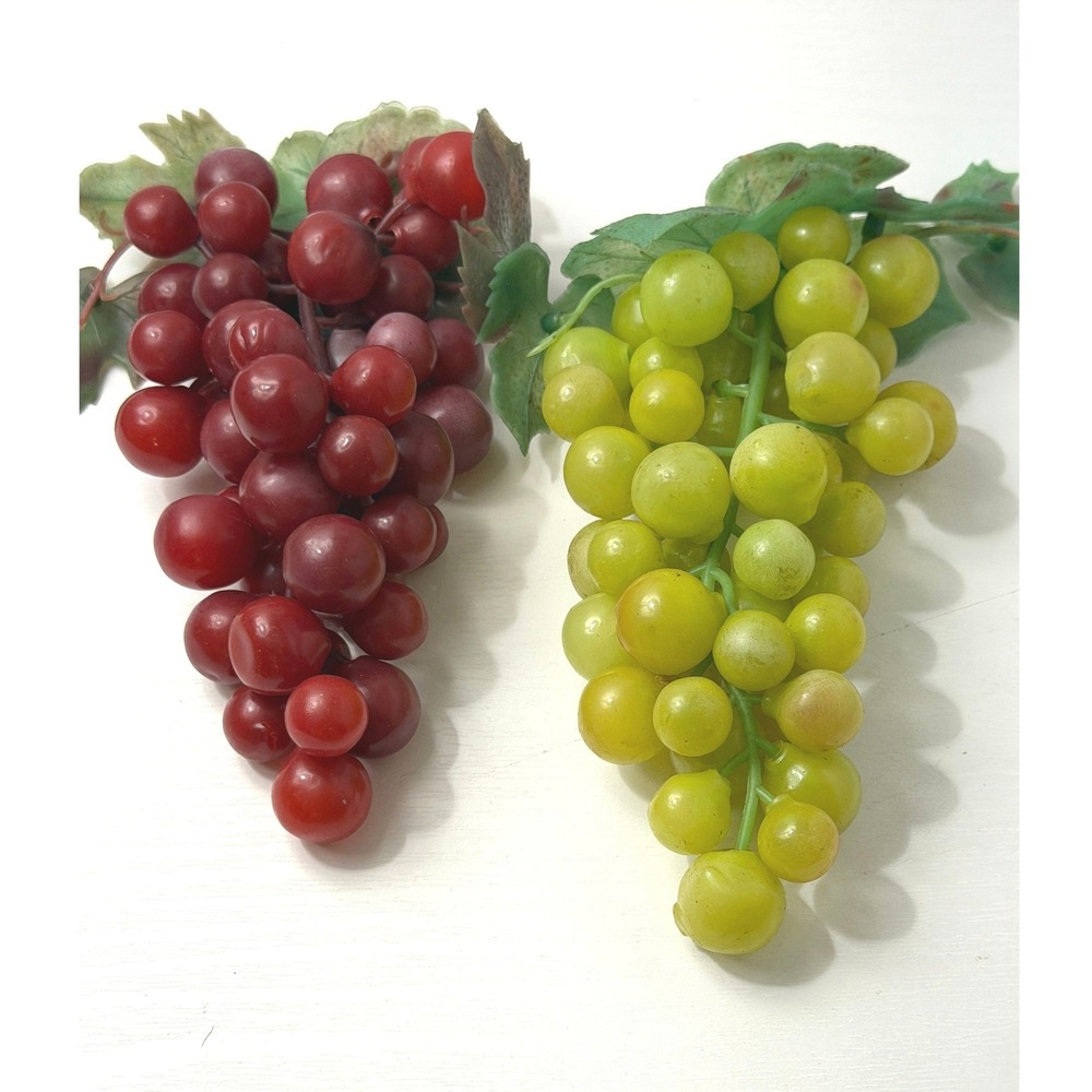 Vintage Grape Bunch Cluster Faux Fruit Kitchen Decor Set of 2 Red Green